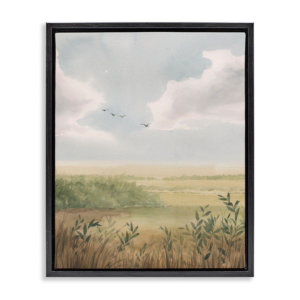 Stupell Industries Birds over Grasslands Floater Framed Canvas Wall Art Design by Grace Popp